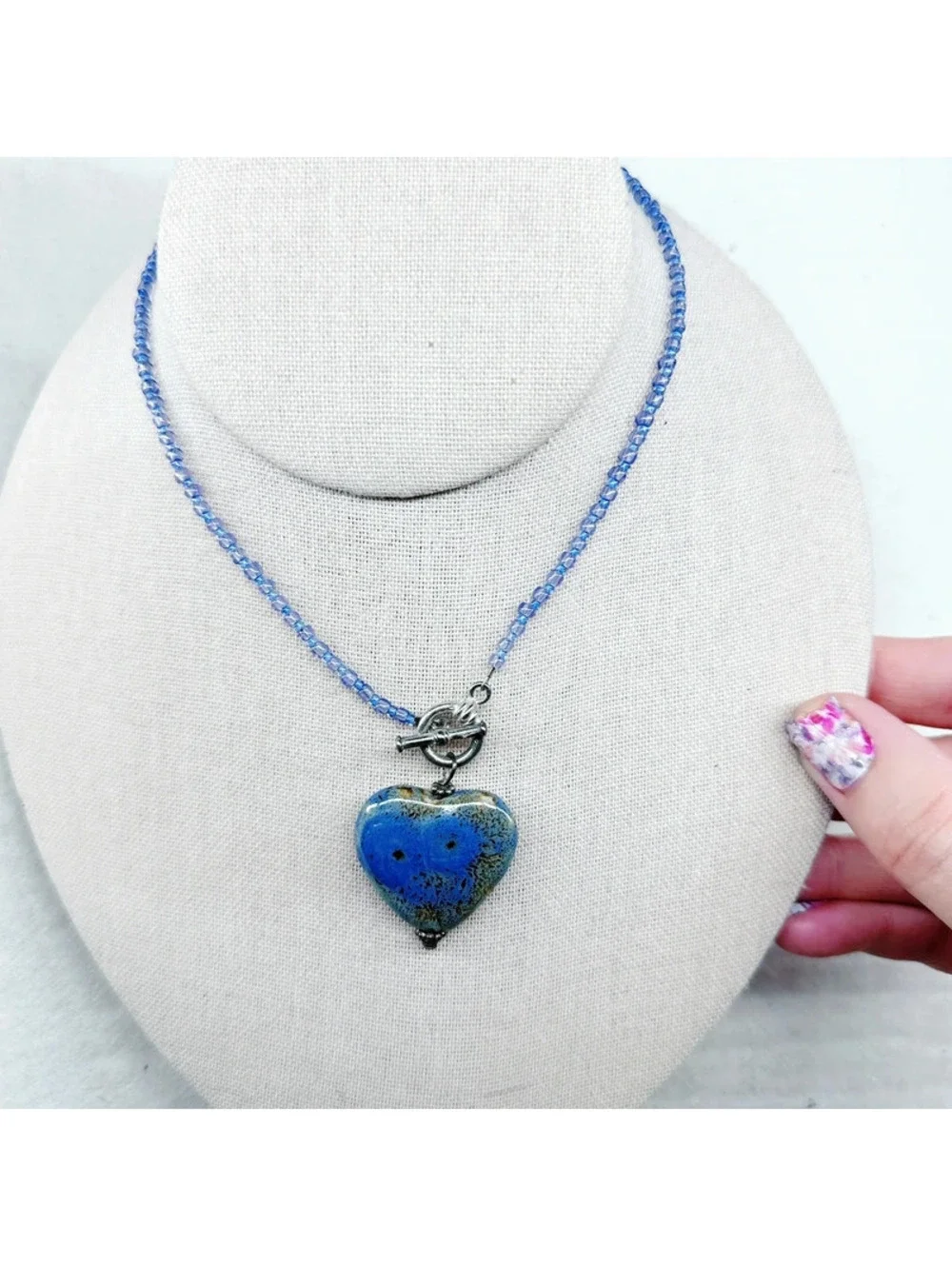 5340mc. Periwinkle Ceramic Heart Necklace